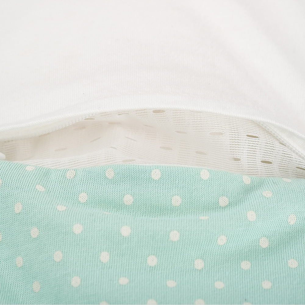 LIEBMICH Schlafsack im Design Pünktchen mint Detailfoto vom Belüftungsschlitz vorne