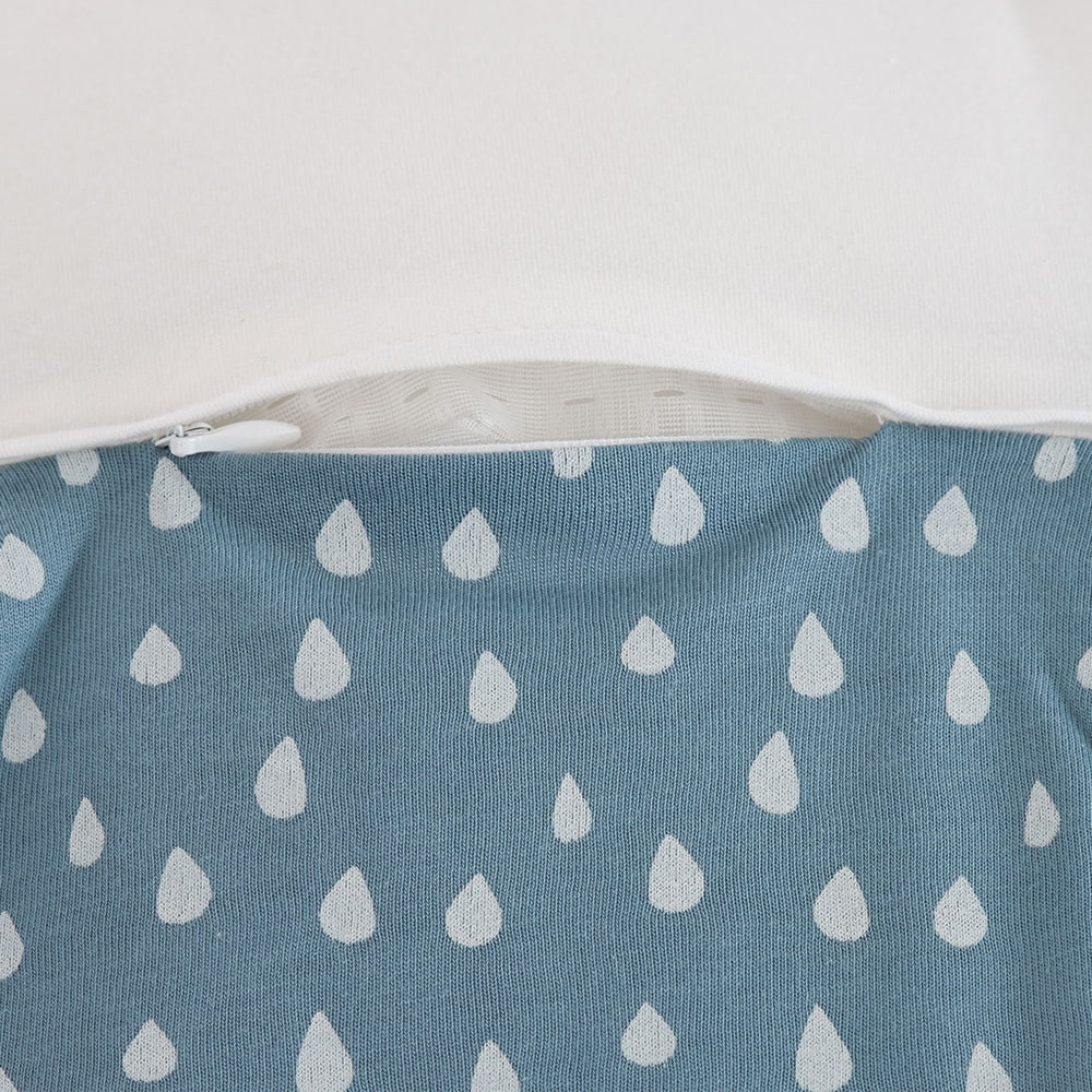 LIEBMICH Schlafsack im Design Tropfen ozeanblau Detailfoto vom Belüftungsschlitz vorne