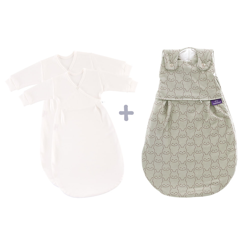 Schlafsack Set Kuschelhase grün mit 2 Innenschlafsäcken