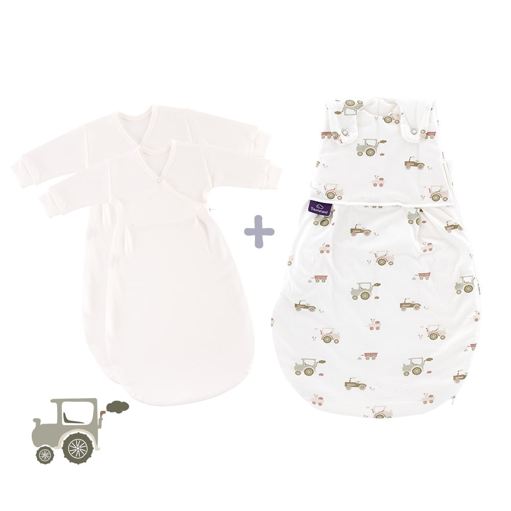 Schlafsack Set Little Farm grün mit 2 Innenschlafsäcken