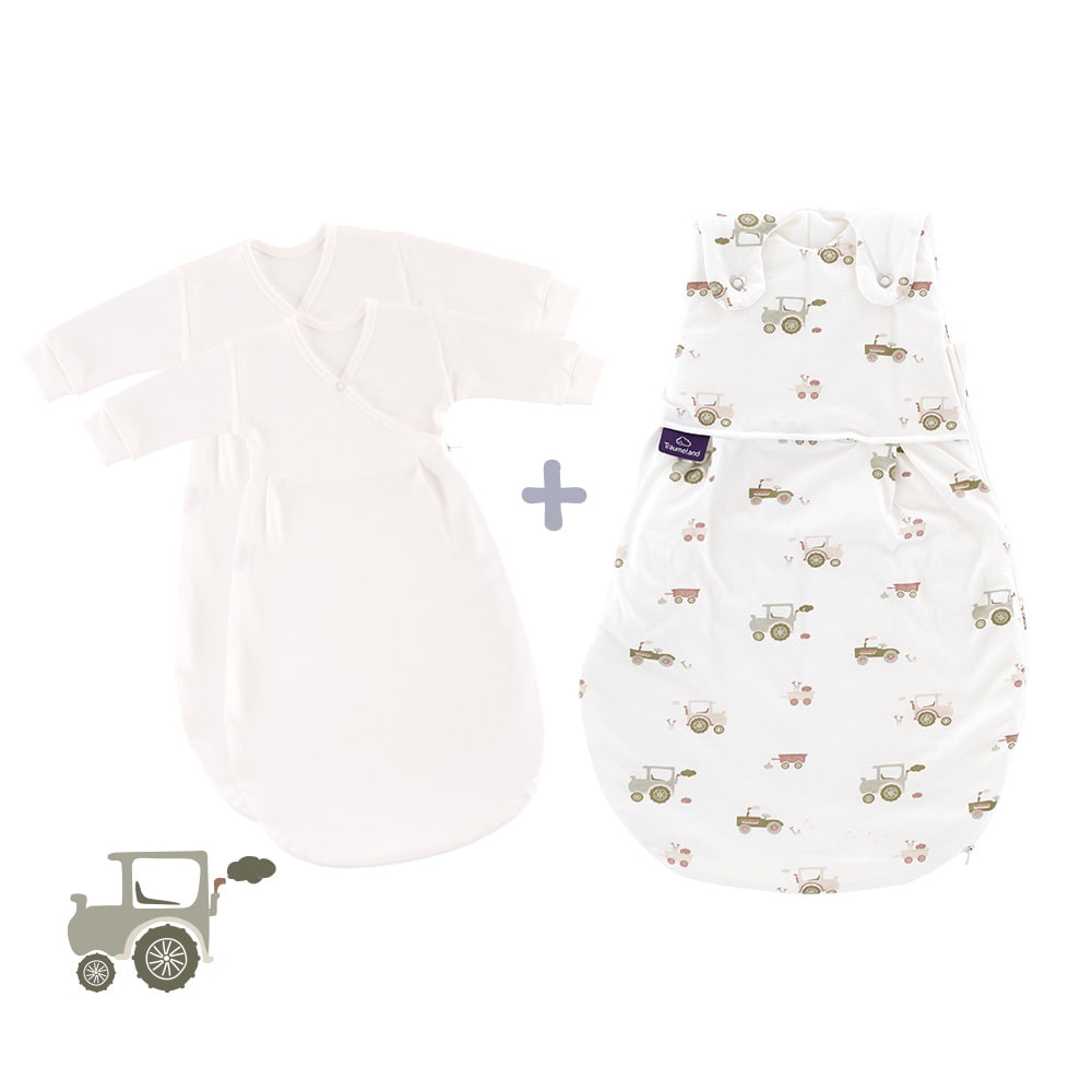 Schlafsack Set Little Farm grün mit 2 Innenschlafsäcken