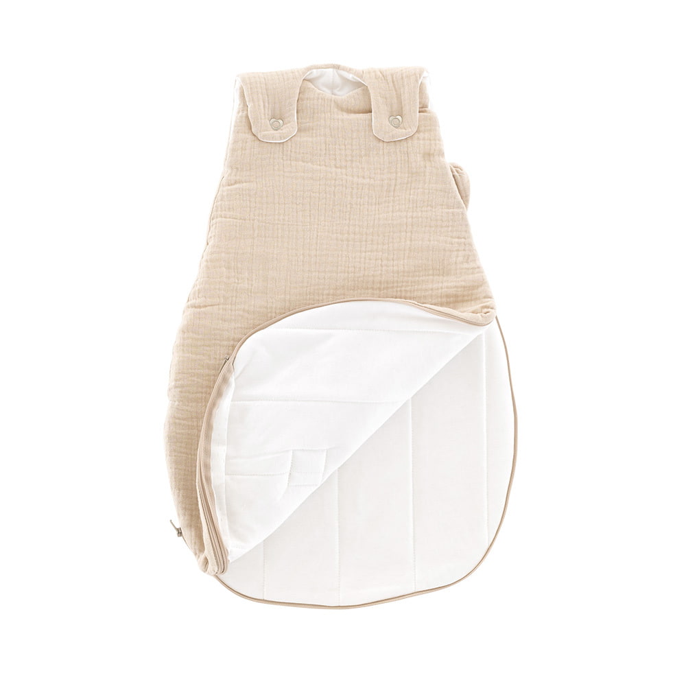 Ganzjahresschlafsack beige aufgeklappt