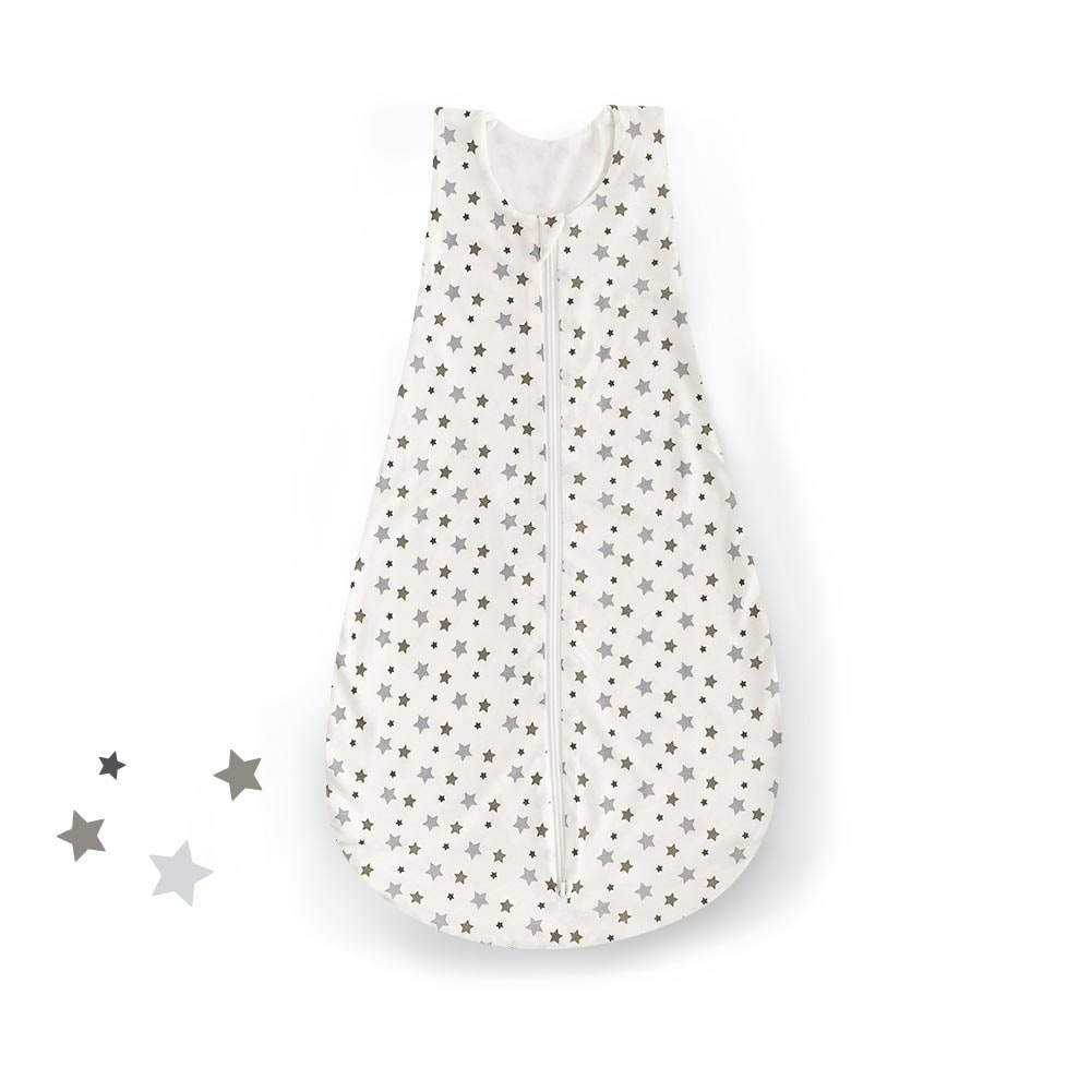 Sommer-Schlafsack TENCEL weiß mit grauen Sternen